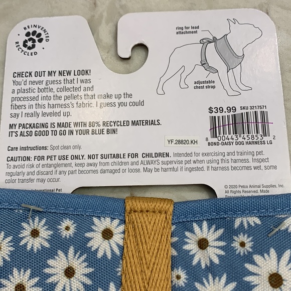 NWT Bond & Co. Dog Harness Size Large Blue Daisy *BENEFITS ANIMAL RESCUE* - Picture 4 of 5